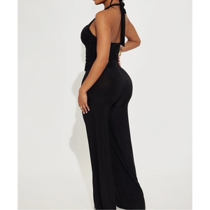 Combinaison moulante sexy pour femme, couleur unie, avec bretelles métalliques ajourées et dos nu, tendance - Product Image 5