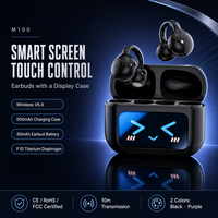 Écouteurs sportifs TWS M100 en gros avec clip d'oreille, étui à écran tactile intelligent, contrôle tactile, stéréo BT V5.4, étui de charge 500 mAh pour femmes