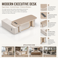 Bureau de direction contemporain avec éclairage LED, en bois, pour PDG et managers, avec meuble d'appoint, fabrication sur mesure, fourniture OEM