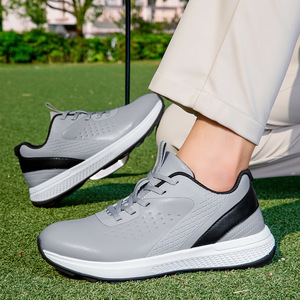 Men Golf Shoes Black Rubber Outsole Flat Heel Sports Casual Wearable For Outdoor Activities Standard Thickness - Product Image 2