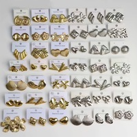 Anting Tusuk Minimalis Geometris Hati Bunga Bahan Stainless Steel Lapis Emas Anti Luntur untuk Wanita, Cocok untuk Dipakai Sehari-hari