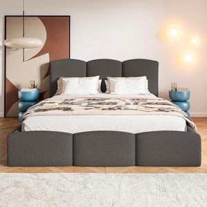 Letto Moderno Regolabile con Contenitore, Struttura a Doghe, Rivestimento in Velluto, Telaio in Legno, Sistema di Sollevamento a Gas, <span class=keywords><strong>Testiera</strong></span> Imbottita - Product Image 3