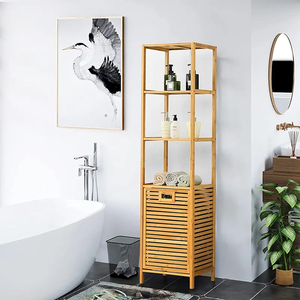 Custom Bamboo Wooden Bathroom Storage Rack Stainless Steel Laundry Cloth <strong>Hamper</strong> Basket <strong>Tower</strong> Organizer for Organizing Your Space - Product Image 5