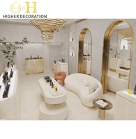 Vitrine de présentation de style luxe léger en travertin, personnalisable avec logo, pour bar à parfums et présentoir de parfums