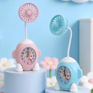 LingPan Cartoon Rocket Desk <b>Clock</b> Fan With Alarm <b>Battery</b> Operated For Student Back To School Gift - Product Image 3