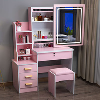 Coiffeuse moderne en acier inoxydable blanc avec miroir LED réglable, tiroirs de rangement, tabouret et fixation murale pour chambre à coucher