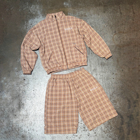Ensemble de survêtement coupe-vent et short ample en nylon à motif écossais, design personnalisé en usine