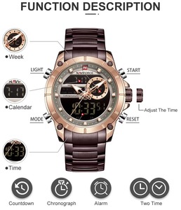 Montres pour hommes Drioshipping, tendance, quartz, LCD, cadran noir, bracelet en acier inoxydable, montre de business lumineuse - Product Image 3