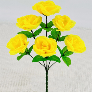 Precio barato Simulación falsa Ramo de flores 6 cabezas de seda Arbustos de rosas artificiales para funeral - Product Image 5