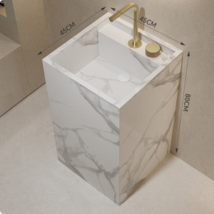 Lavabo sur pied en pierre frittée de qualité supérieure - Lavabo intégré autoportant pour hôtel, villa, cour extérieure - Product Image 5