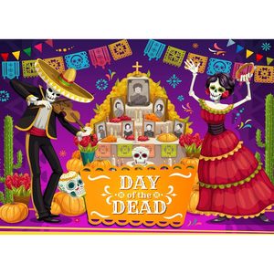 ผ้า10x8ft พื้นหลังตายแล้วลายหัวกะโหลกน้ำตาลสำหรับถ่ายภาพรูปภาพผู้เสียชีวิตตกแต่งผนัง DIA De Los muertos - Product Image 4