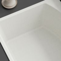 Évier de cuisine moderne à cuve unique, rectangulaire profond, en résine, poli, avec égouttoir, fait main, facile à nettoyer, design unique - Vente chaude