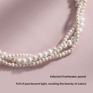 Collier chaîne en maille torsadée multicouche pour femme WENCHI, style vintage, avec perles d'eau douce naturelles, style français, 450g, fait main - Product Image 6