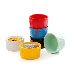 Set 6 Aneka Warna Mangkuk Keramik Aman untuk Oven Ramekin Saus Keramik Ramekin untuk Creme Brulee Puding Makanan Penutup