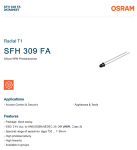 Fototransistor Infrarrojo NPN OSRAM de 900nm, 24 Grados, 3mm, T1 Radial, con Lente T-1 de Visión Superior - Product Image 2
