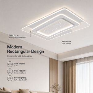 Lámpara de techo LED moderna rectangular de acrílico y hierro, montada en superficie, tricolor, para sala de estar y dormitorio, 105 cm x 65 cm - Product Image 2