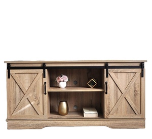Wood Storage Cabinet with Doors and Shelve Sliding Barn Doors TV Stand for Home Living Room