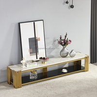 Mueble de TV de Lujo para el Hogar con Base de Acero Inoxidable y Tapa de Mármol, Mueble de TV para Sala de Estar con Tapa de Mármol
