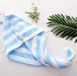 Stripe Microfiber Hair <strong>Towel</strong> Wrap <strong>Rapid</strong> <strong>Drying</strong> <strong>Towel</strong> Hair Turban <strong>Towel</strong> with Buttons - Product Image 3