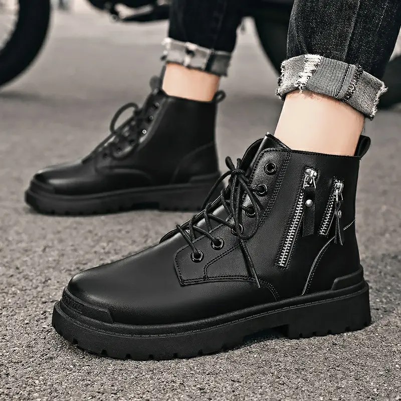 Retro motorcycle high top casual fashion tooling boots men's shoes