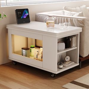 Solid Wood Movable Coffee <b>Table</b> With Storage Shelves For Living Room <b>Sofa</b> <b>Side</b> Use - Product Image 3