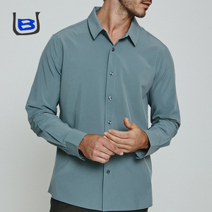 Logo personalizzato anti-umidità <span class=keywords><strong>oversize</strong></span> a maniche lunghe con bottone in tinta unita Casual formale camicia da <span class=keywords><strong>uomo</strong></span> - Product Image 4