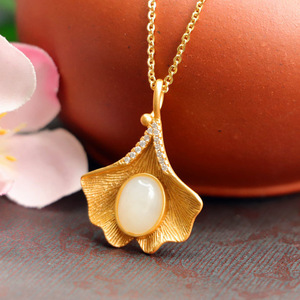 Collar con Colgante de Jade Ximang Hotian 2026, Diseño de Hoja de Loto Blanca, Joyería al por Mayor S2032662 - Product Image 2