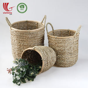 ตะกร้าเก็บของอเนกประสงค์จากหญ้าทะเลเวียดนาม ผลิตจากวัสดุธรรมชาติ เป็นมิตรกับสิ่งแวดล้อม ชุด 3 ใบ พร้อมหูหิ้ว ขายส่ง - Product Image 1