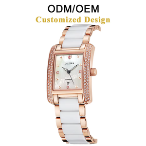 Orologio da Donna Caluola al Quarzo ODM/OEM, Cinturino in Acciaio Inox e Ceramica 18mm, Vetro Zaffiro, Design Semplice Quadrato - Product Image 1