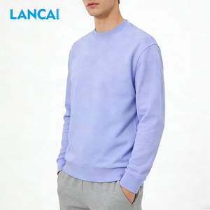 Lancai Hot Sale Wholesale 350G Heavy Sweatshirts Crewneck Sweatshirts Custom Basic Loose Solid Color Men's Sweatshirts - Product Image 3