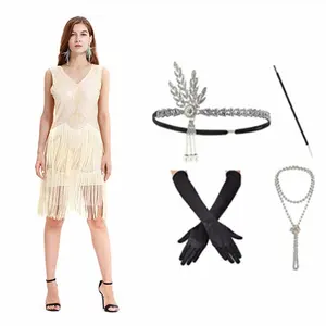 1920s Costume Woman Flapper Dress Fringed Great Gatsby Dress With Roaring 20s Flapper Accessories Couple Halloween Costumes