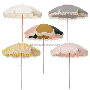Sombrillas de Playa de Madera con Flecos Vintage, Personalizadas, de Primera Calidad, para Exteriores, 2025, Lona de Algodón, para Hoteles, Terrazas, Jardines y Parques - Product Image 1
