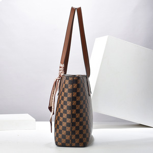 Sac fourre-tout à motif à carreaux, grande capacité, sac à bandoulière de type seau, fermeture éclair, usage quotidien, sac à main pour femme, printemps 2025 - Product Image 2