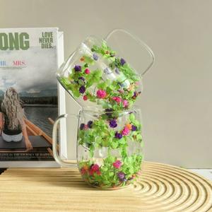 Tasse à café créative en verre double paroi, en borosilicate, écologique, moderne, résistante à la chaleur, avec effet sable mouvant et fleurs séchées - Product Image 5