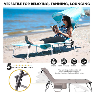 Chaise longue pliante moderne <span class=keywords><strong>avec</strong></span> parasol, mobilier d'extérieur lavable pour la lecture sur la plage, le bronzage, l'utilisation dans la cour et le parc - Product Image 3