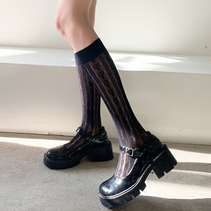 Lace <b>Socks</b> Mid-Calf Heart White <b>Black</b> Breathable Women's Summer Casual <b>Socks</b> - Product Image 2