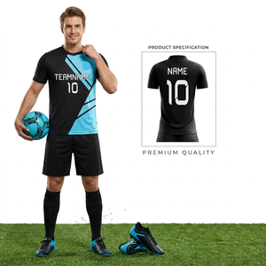 Conjunto de Camiseta de Fútbol Personalizada para Hombre, Negra y Azul, con Estampado Sublimado, Nombre del Equipo, Número 10, Absorbe la Humedad, Manga Corta, Corte Atlético - Product Image 2