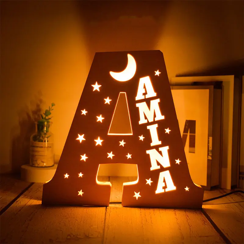English letter lamp wooden luminous personalized night lamp living room home decoration 3D letter light