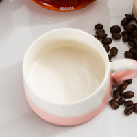 Mug à café en céramique couleur dégradée avec poignée bouclée unique, tasse à thé émaillée ombrée pour café, restaurant, bureau