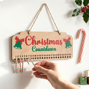 Calendario de Adviento de Madera con Soporte para Bastones de Caramelo, Decoración Navideña para Colgar en la Pared, Decoración Festiva Reutilizable - Product Image 1
