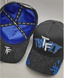 Casquette de baseball personnalisée à 5 panneaux avec belle broderie et détail de diamant 100% Suede Puff Printing Argyle Pattern - Product Image 4