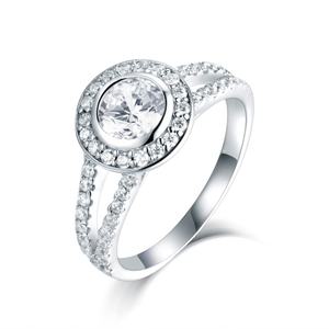 Anillo de Compromiso y Boda para Mujer, Plata de Ley 925, Bañado en Rodio, Relleno de Oro de 18K, con Piedras Halo, Último Diseño, Moderno - Product Image 1