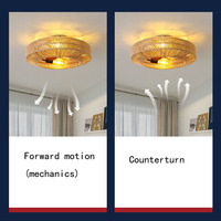 Moderne Nordique Rétro Salon Chambre Plafonnier Silencieux E27 LED Ventilateur avec Télécommande Tissé Bambou Rotin Corps Métallique