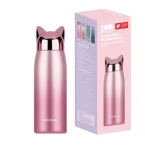 300MLステンレス鋼真空フラスコ二重壁魔法瓶かわいい猫キツネ耳サーマルコーヒーティーミルクトラベルマグギフトカップ