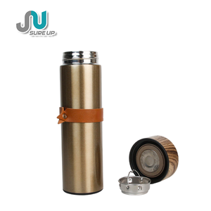 Ensemble cadeau de gourde isotherme en acier inoxydable avec logo personnalisé, 500 ml, avec infuseur à thé, couvercle en bois grainé, sangle en cuir, pour l'exportation en gros - Product Image 2