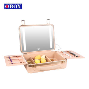 Estuche de belleza con espejo de maquillaje LED, interruptor táctil con luz, caja de almacenamiento de cosméticos portátil, rectangular, para uso doméstico, color rosa - Product Image 2