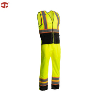Combinaison de travail réfléchissante JIADE en maille haute visibilité avec gilet à boutons-pression et pantalon à taille ajustable pour le personnel des sites industriels