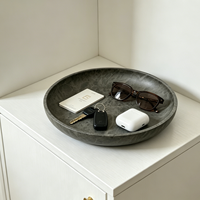 Plateau de rangement rond en résine imitation marbre, plateau décoratif aspect pierre, plat de rangement pour bijoux et articles de toilette sur comptoir