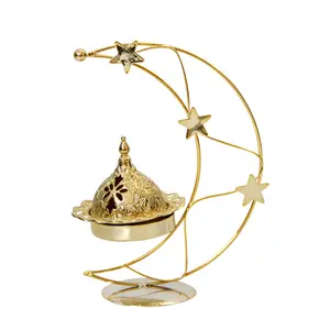 Ramadan Gold metal star-moon shape incense burner candle holder dual-use metal crafts