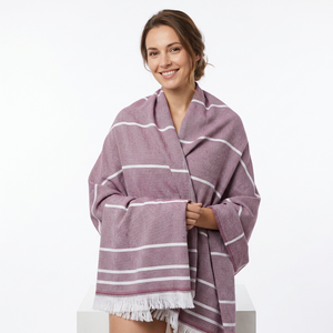 Toalla de Playa de Algodón Turco a Rayas, Secado Rápido, Tejida, Fouta, para Adultos, Verano, Moderna, Rectangular, Blanca con Flecos - Product Image 1